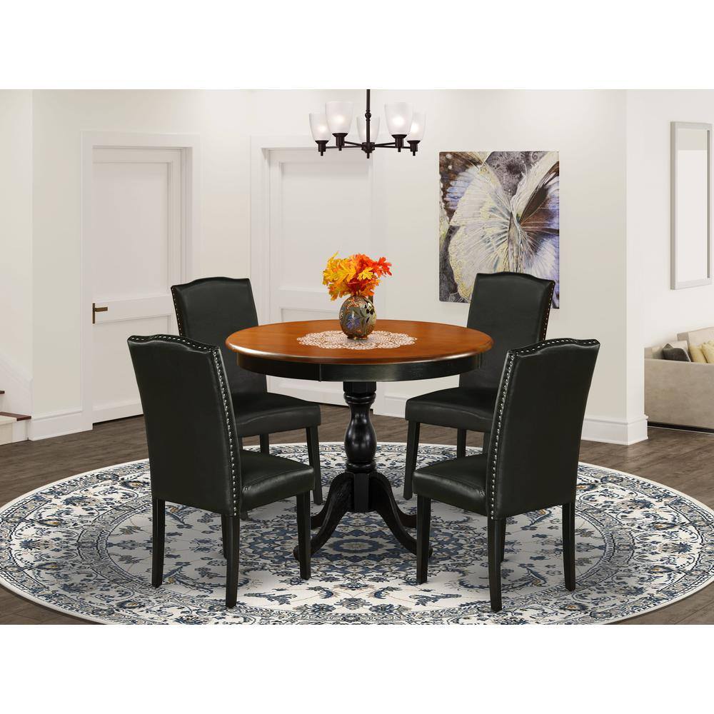 Angle. East West Furniture - East West Furniture 5-Piece Round Table Set Contains a Wood Kitchen Table and 4 Black PU Leather Upholstered Chairs - Multi-Color.