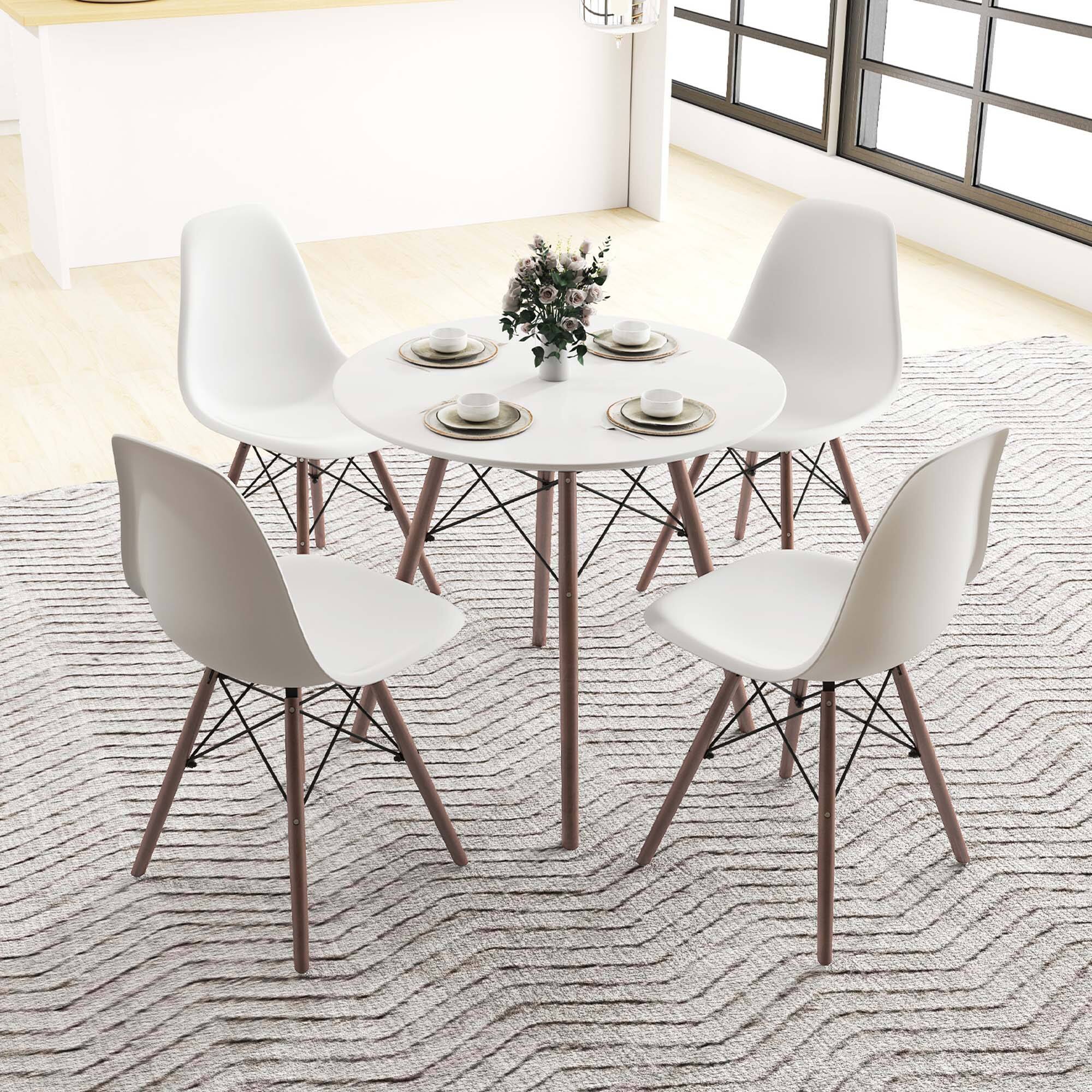 Alt View 3. Costway - Costway Dining Table Set Modern 5 PCS For 4 Round Dining Room Table Set with Solid Wood Leg - Brown.