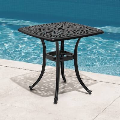 Alt View 6. Crestlive Products - Crestlive Products 20in Cast Aluminum Patio Coffee Side Square Outdoor Bistro Table 21.06inWx21.06inL Umbrella Hole - Black.