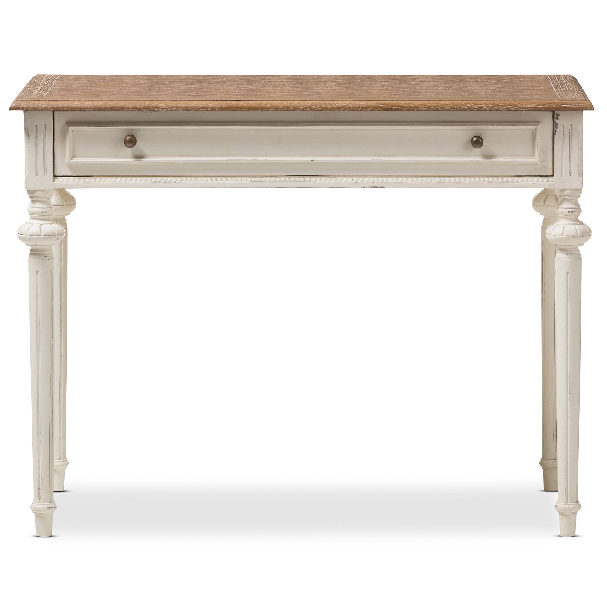 Angle. Baxton Studio - Marquetterie French Provincial Writing Desk - White/Natural.