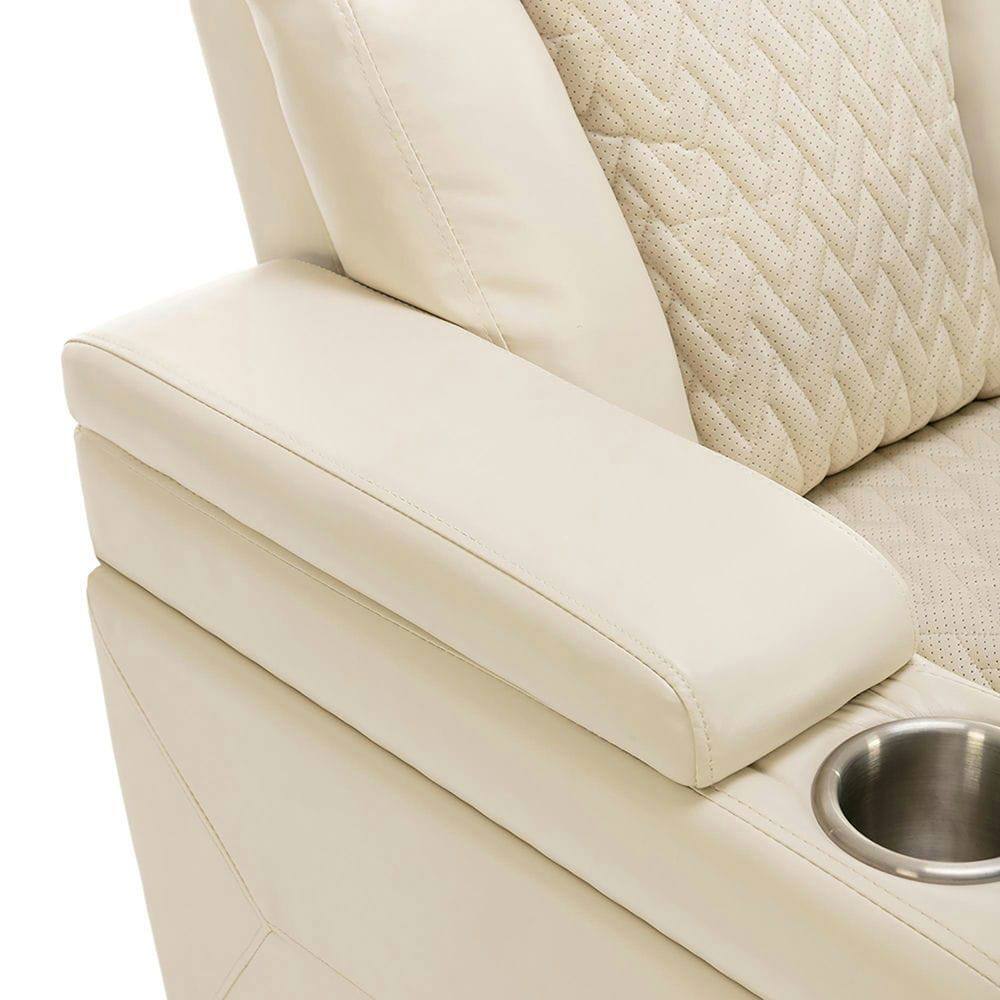 Alt View 1. Kadyn - 270° Swivel PU Leather Power Home Theater Recliner with Tray Table, Phone Holder, Cup Holder, USB Port & Arm Storage - White.