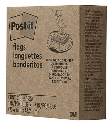 **Post-it**

**flags**  
**languettes**  
**banderitas**

**DESK GRIP DISPENSER**  
**DISTRIBUTEUR**  
**VENTOUSE POUR BUREAU**  
**DISPENSADOR DE BANDERITAS PARA ESCRITORIO**

**CONT. 200**  
**1 IN/PO/PULG X 1.7 IN/PO/PULG**  
**(25.4 mm X 43.2 mm)**

**NOTICE:** Adhesive may not stick to all surfaces or inks. Test on longer go surfaces base may not stick.  
**AVIS:** L'adhésif peut ne pas adhérer à toutes les surfaces ou encre. Testez sur des surfaces plus longues avant d'acheter.  
**AVISO:** El adhesivo puede no adherirse a todas las superficies o tintas. Pruebe en superficies más largas antes de comprar.

**NOTICE:** Rubber base may not stick to all surfaces.  
**AVIS:** La base en caoutchouc peut ne pas adhérer à toutes les surfaces.  
**AVISO:** La base de goma puede no adherirse