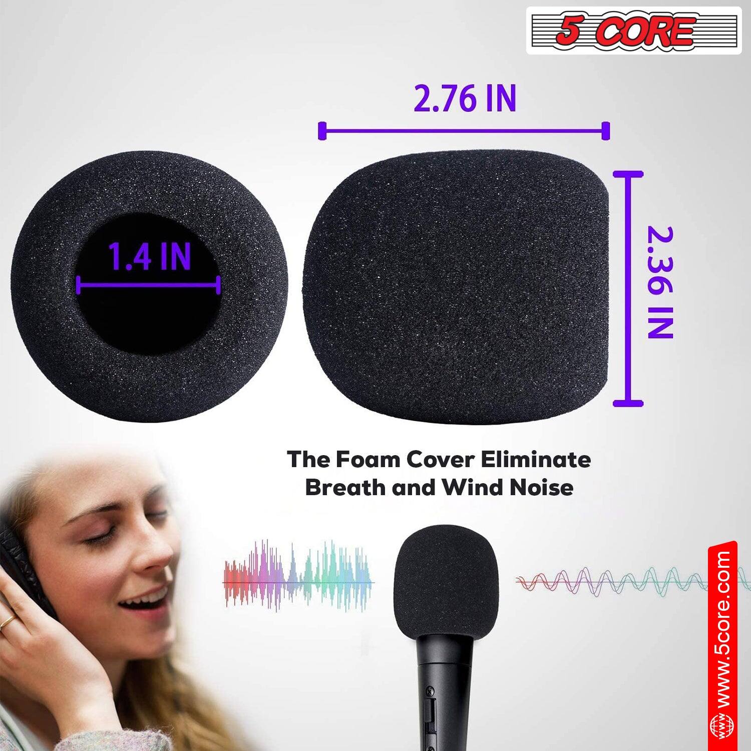 5 CORE, 2.76 IN, 1.4 IN, 2.36 IN, The Foam Cover Eliminate Breath and Wind Noise, www.5core.com