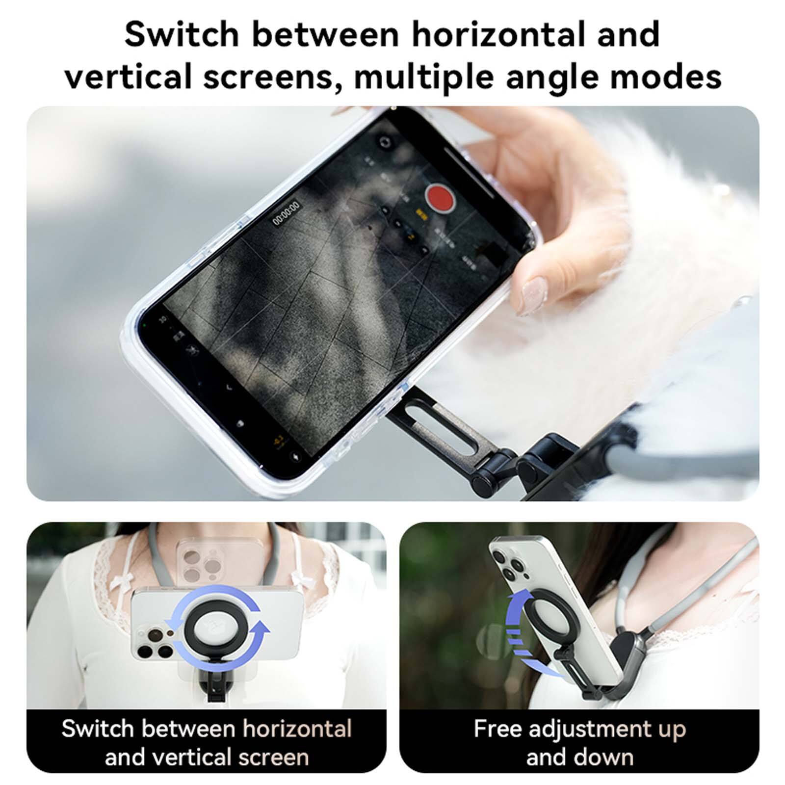 Switch between horizontal and vertical screens, multiple angle modes

Switch between horizontal and vertical screen

Free adjustment up and down