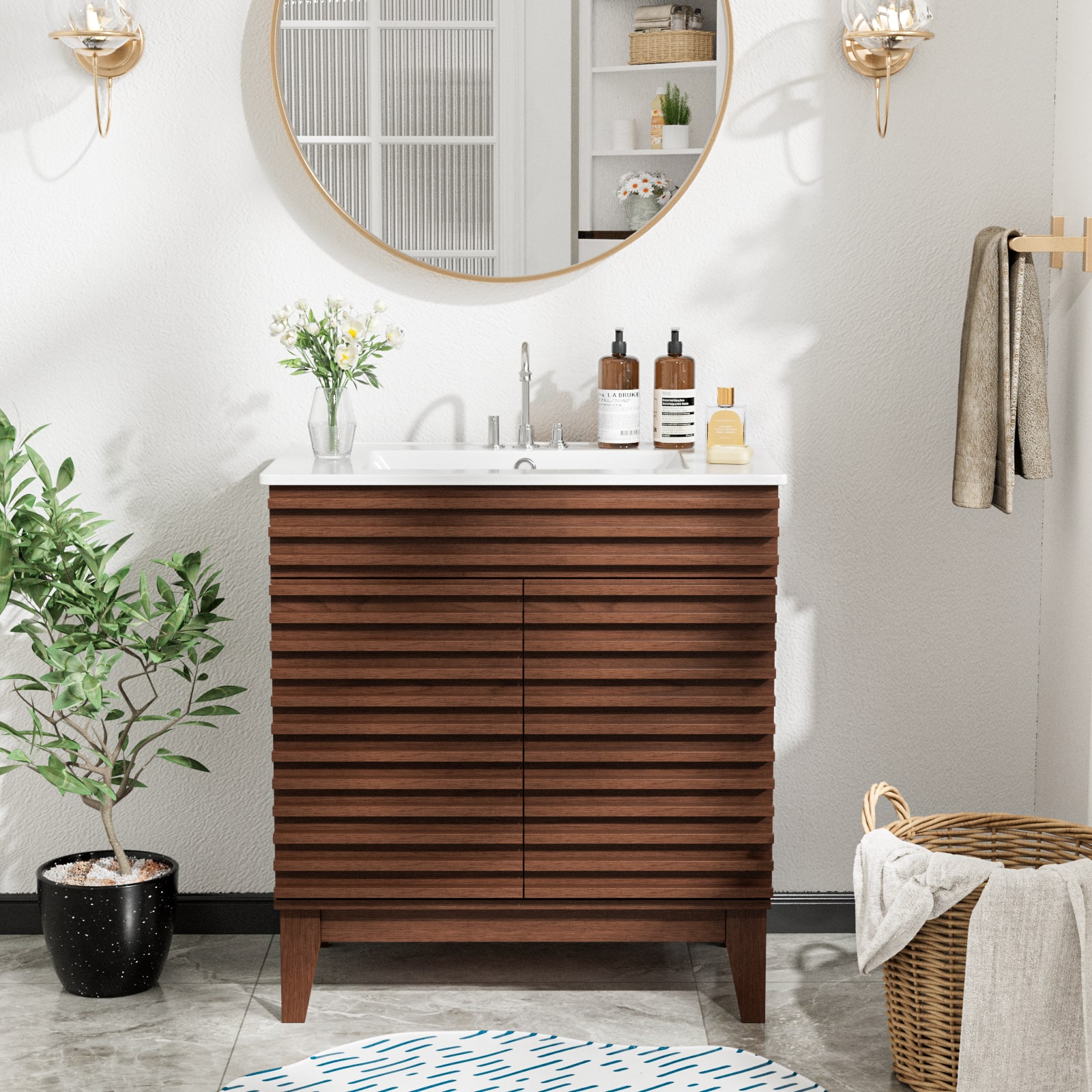 30-in W Freestanding Bathroom Vanity with Undermount Ceramic Sink and 2-Level Storage