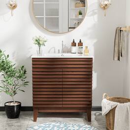 30-in W Freestanding Bathroom Vanity with Undermount Ceramic Sink and 2-Level Storage