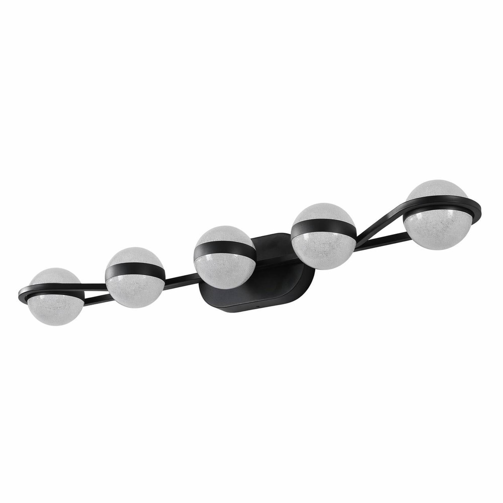 Alt View 5. RYHNUYNE - Modern Black 5-Light LED Bathroom Vanity Light with Frosted Glass Shades, Wall-Mounted Fixture for Mirror, Powder Room.