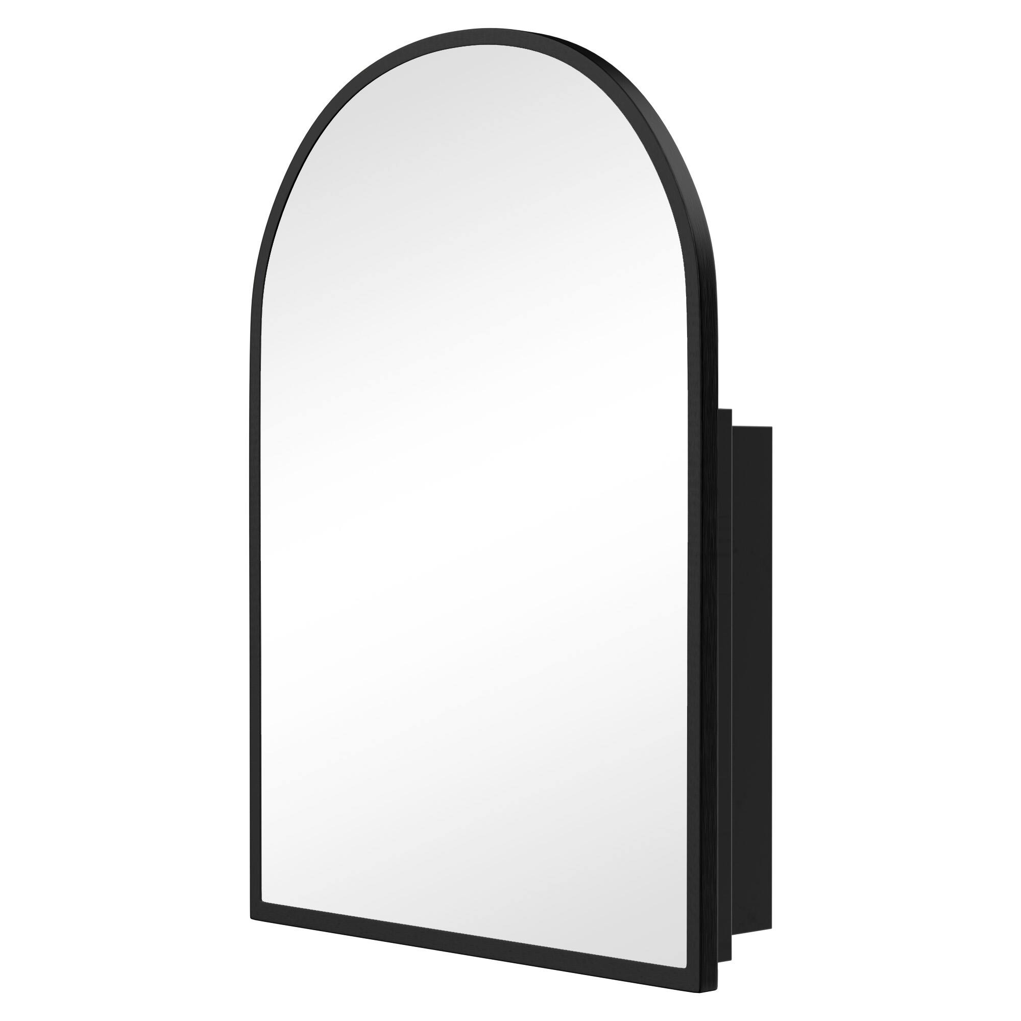 Left. PexFix - 29.5" x 39.4" Arch Bathroom Mirror Medicine Cabinet with Adjustable Shelves - Metal Frame, Recessed or Surface Mount - Black.
