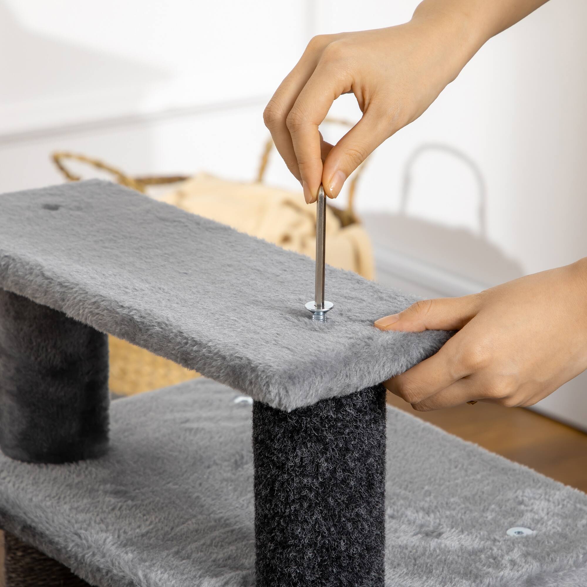 Alt View 7. Pawhut - Height 3 Step/4 Step Cat Stairs w/ Sisal Cat Scratching Post, Cat Condo, Toy Ball, for Bed, Sofa - Gray.