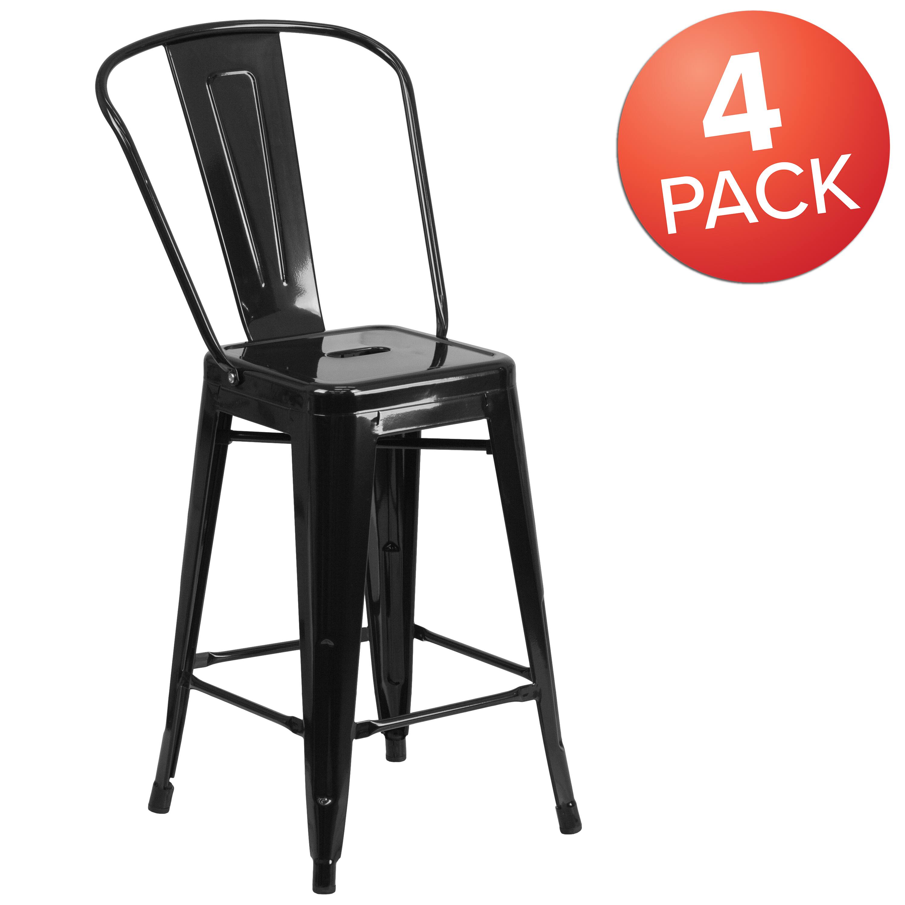 Alt View 1. Emma + Oliver - Commercial Grade 4 Pack 24" High Metal Indoor-Outdoor Counter Height Stool with Back - Black.