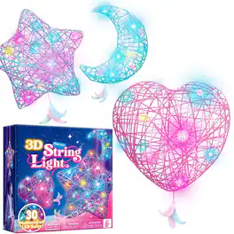 Joyfy - 3D String Art Kit for Kids, 3Pack String Light with 30 Multi-Colored LED Bulbs, DIY Arts & Crafts, Gift for Girls Age 8+ - colorful