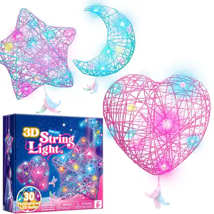 3D String Light. 30 Multicolored Feathers LED Bulbs. WARNING: ATTENTION: 8+
