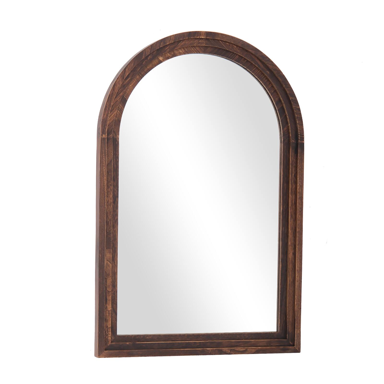 Alt View 1. Easly - Antique Brown 24 in. W x 36 in. H Arched Wood Frame Vanity Wall Mirror - Walnut.