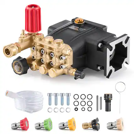 Front. VEVOR - Pressure Washer Pump, 3/4" Shaft Horizontal Triplex Plunger, 3300 PSI, 2.5GPM, Replacement Power Washer Pumps Kit - Black.