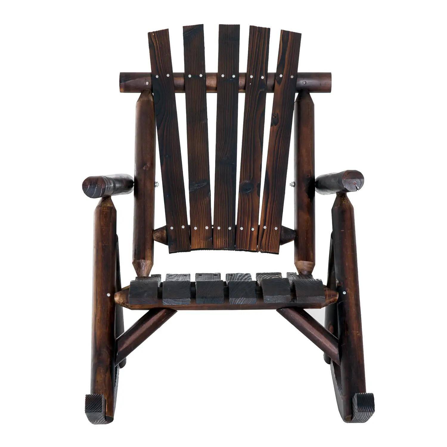 Back. Resenkos - Resenkos Wooden Adirondack Rocker, Single Person with Slatted Seat, High Back & Armrests, Carbonized - Carbonized.