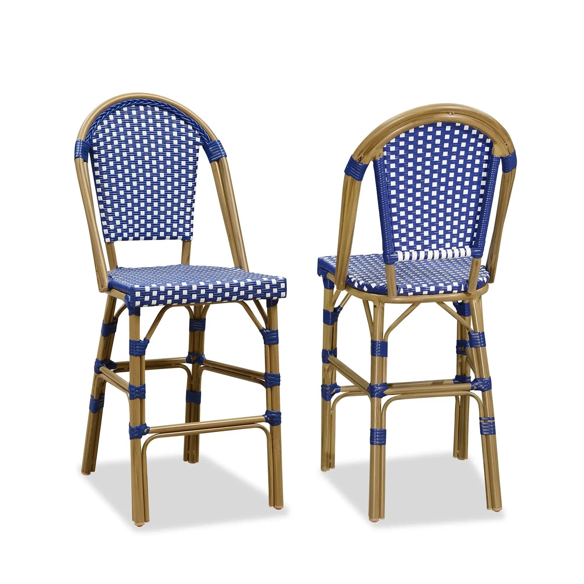 PURPLE LEAF - French Counter Height Bar Stool Set of 2 Patio Bar Chairs with Back Rattan Bar Chairs French Bistro Set - Bamboo Pattern/Royal Blue-Counter Stool price history on PriceWatchPro