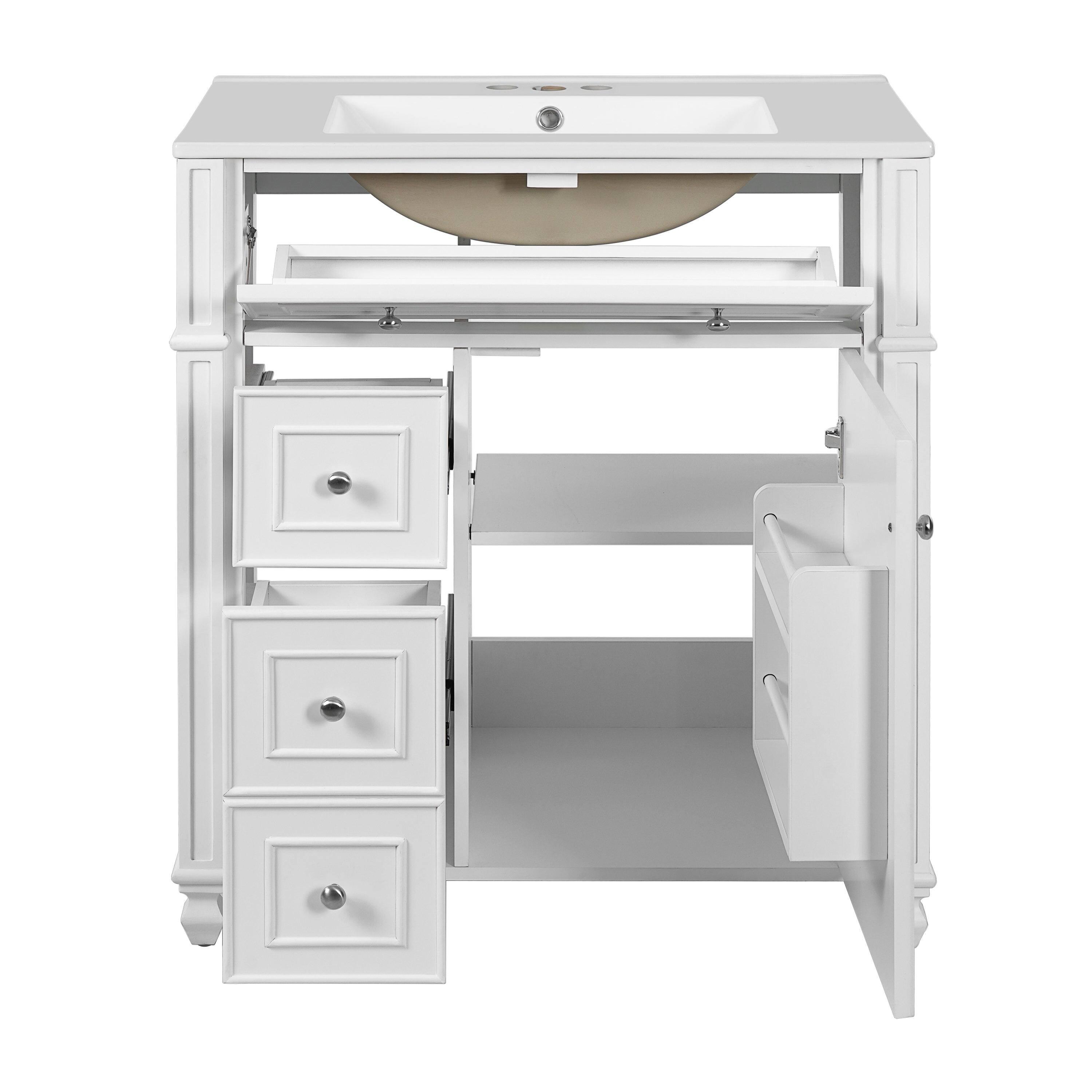 Alt View 10. Boyel Living - 30 Inch French Style Bathroom Vanity with Ceramic Sink and Storage White - White.