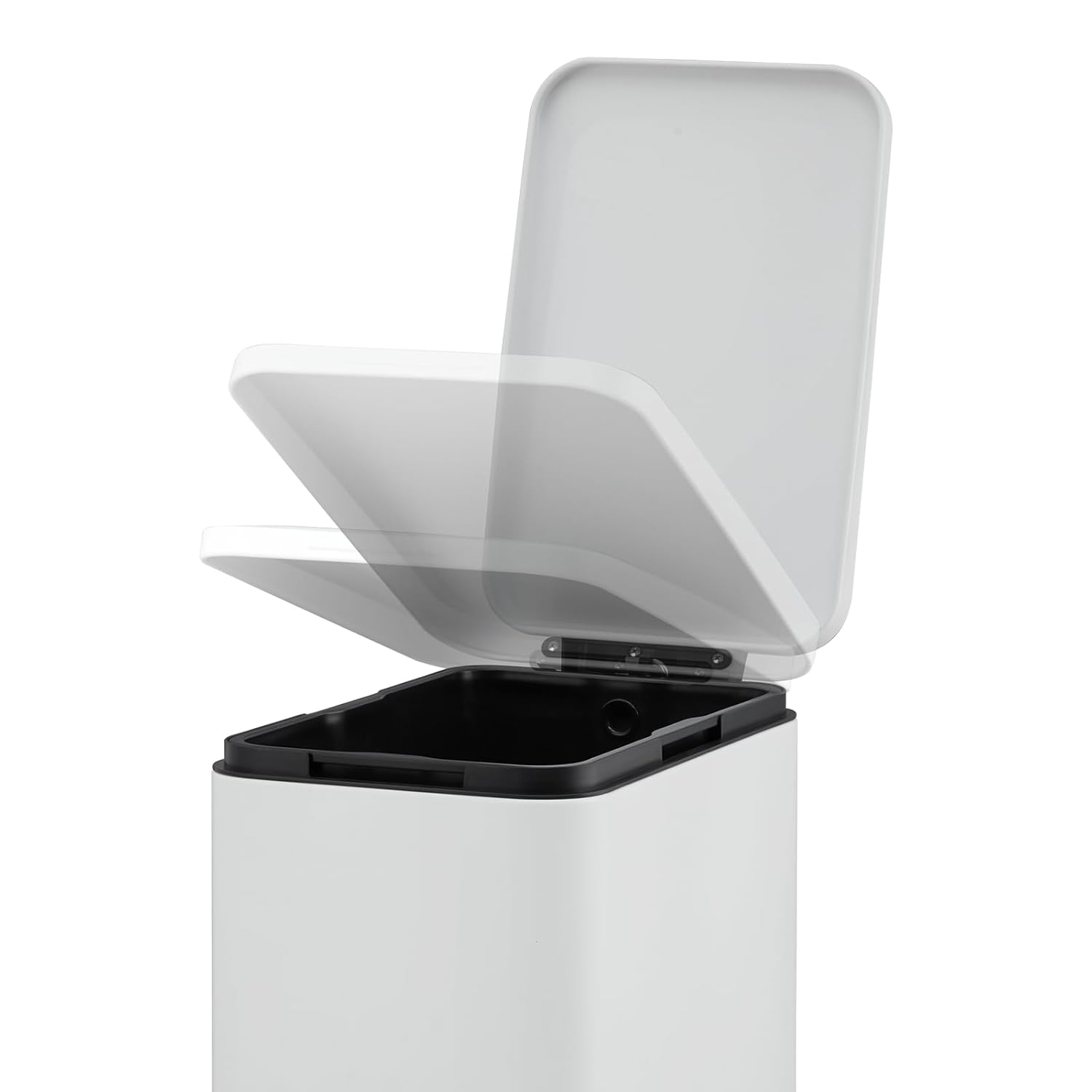Left. Acekool - 13.2 Gallon Slim Stainless Steel Trash Can with Step Pedal, Soft-Close Lid & Removable Inner Bucket - White.