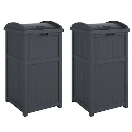 Front. Suncast - Suncast 30 Gallon Hideaway Trash Waste Bins for Outdoor, Cyberspace (2 Pack) - Cyberspace.