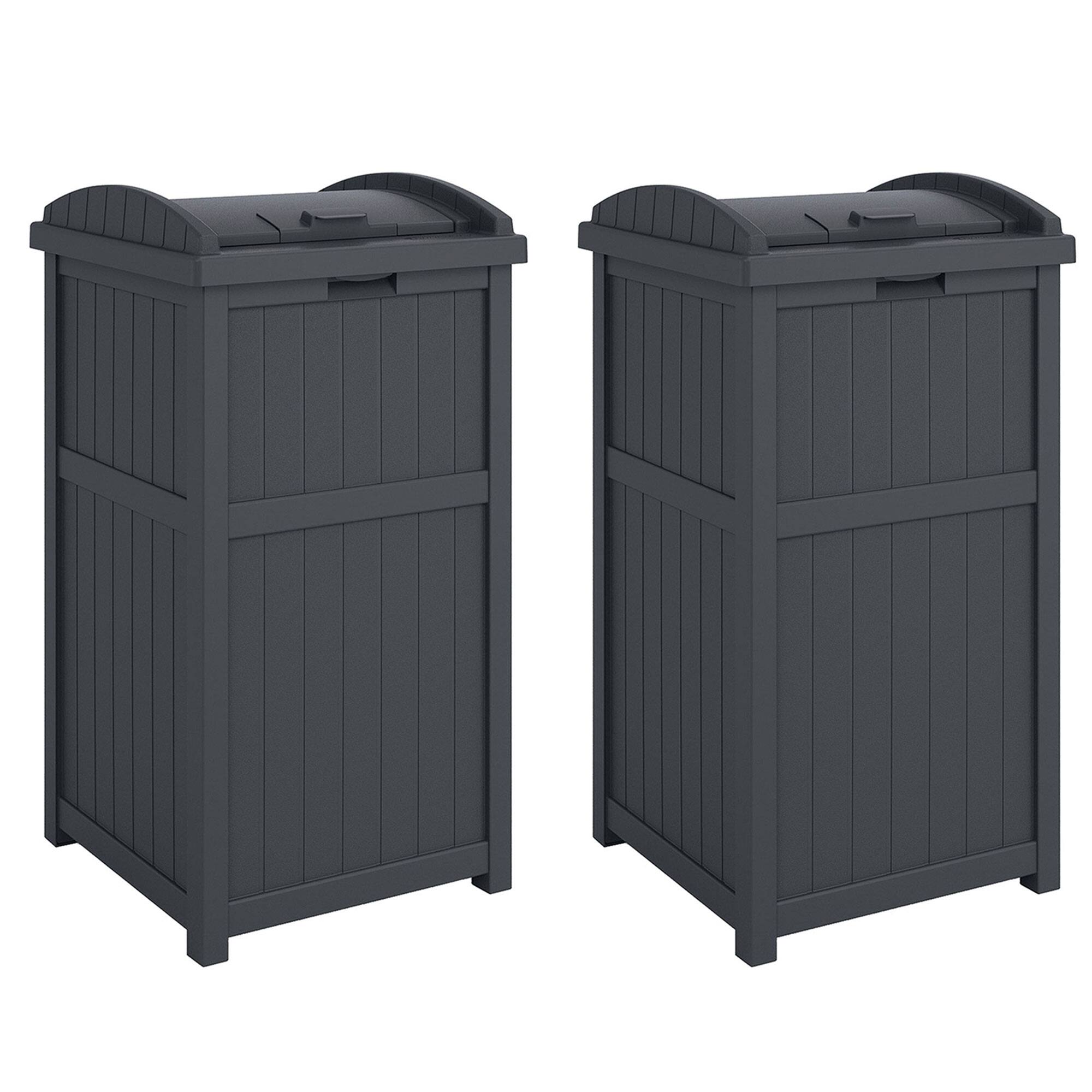 Front. Suncast - Suncast 30 Gallon Hideaway Trash Waste Bins for Outdoor, Cyberspace (2 Pack) - Cyberspace.