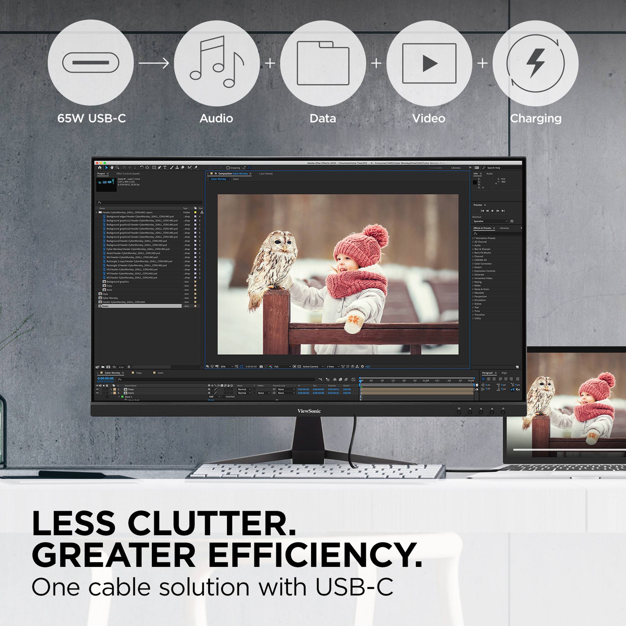 Less Clutter. Greater Efficiency. One Cable Solution with USB-C.