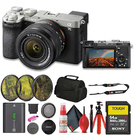 Sony - Alpha 7C II Mirrorless Camera Silver with 28-60mm Lens Bundle + 64GB Tough Card + Filter Kit + Tripod