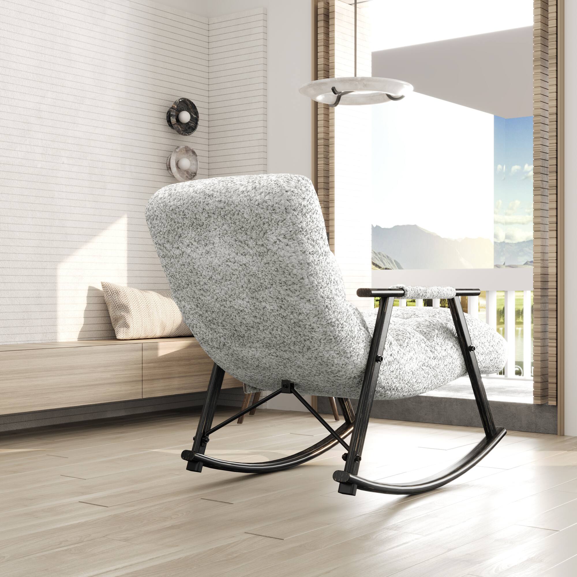 Alt View 1. GOODSILO - Adjustable High Back Casual Rocking Chair with Footrest and Side Pockets for Living Room Bedroom or Balcony - Grey.