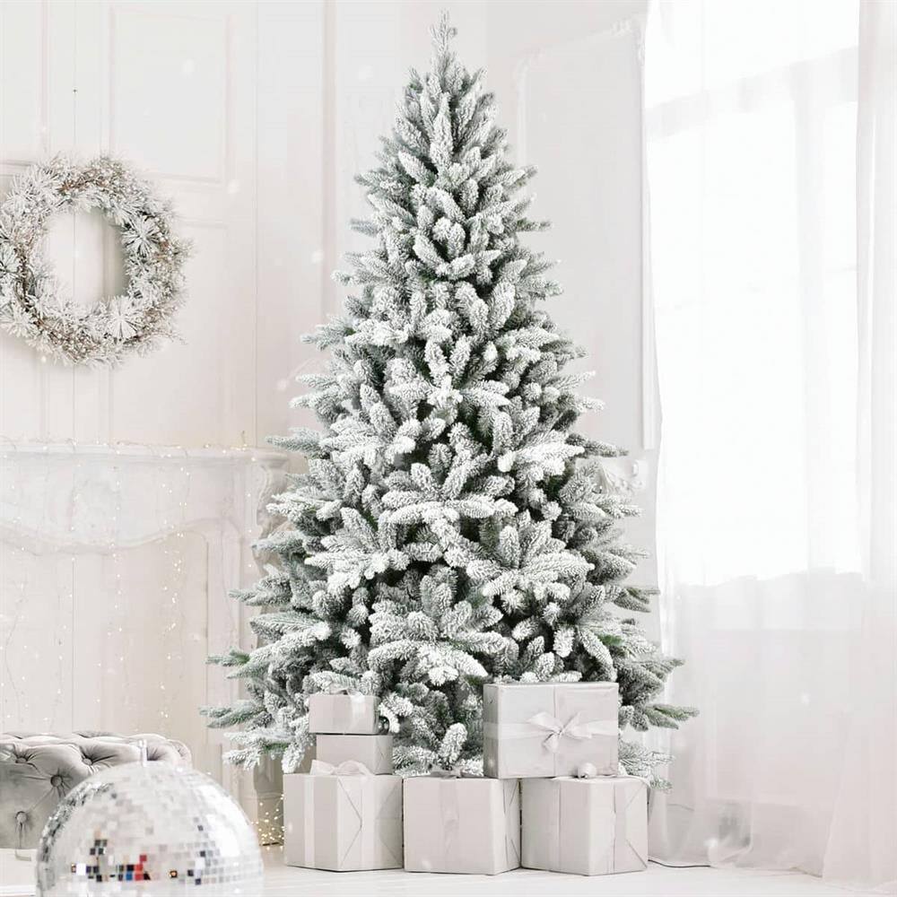 Left. Pefilos - 7ft Flocked Christmas Tree, PE+PVC Mixed Material, Hinged Design for for Christmas Decor - White.