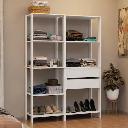Front. Madesa - Madesa Wardrobe Clothes Storage Rack with 2 Drawers and Open Shelves 51"L - White - White.