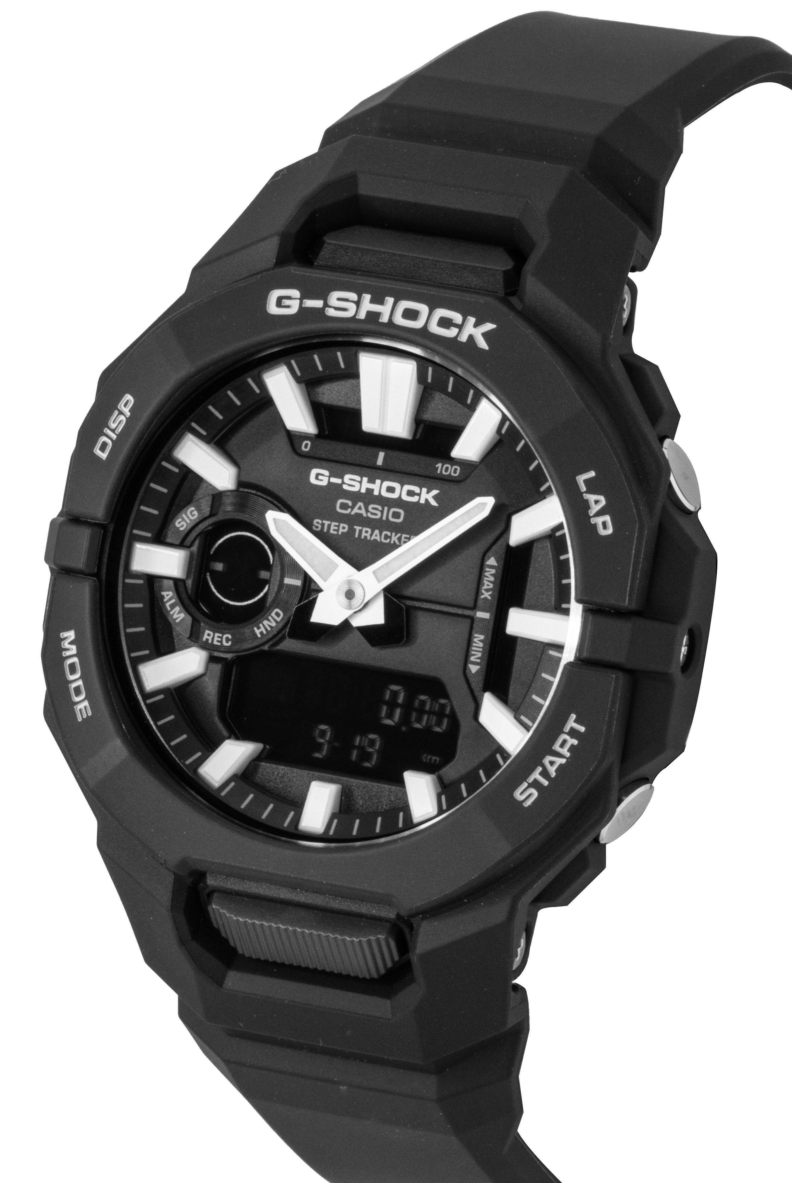 G-SHOCK DISP 0 I 100 G-SHOCK LAP SIG CASIO STEP TRACKE MAX ALM HND REC MIN MODE 0.00 0 9-19 9 cmn START