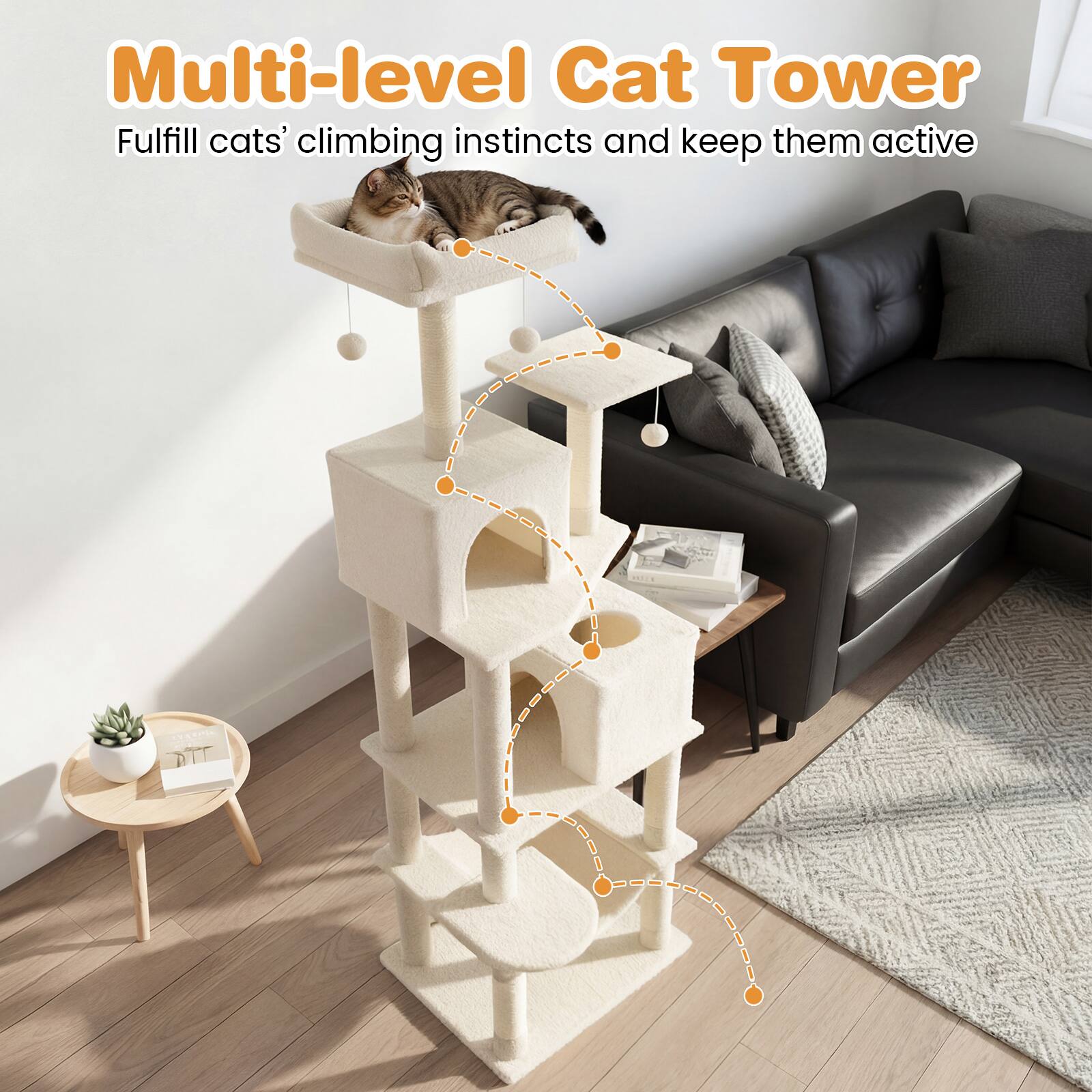 Multi-level Cat Tower  
Fulfill cats' climbing instincts and keep them active