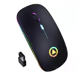 Stock Preferred - 2.4GHz Wireless Optical Mouse USB Rechargeable RGB Cordless Mice for PC Laptop - Wireless - Black