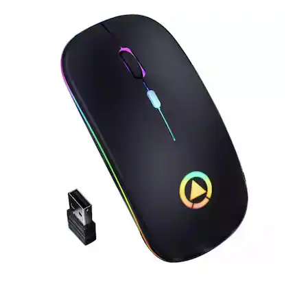 Front. Stock Preferred - 2.4GHz Wireless Optical Mouse USB Rechargeable RGB Cordless Mice for PC Laptop Black - Black.