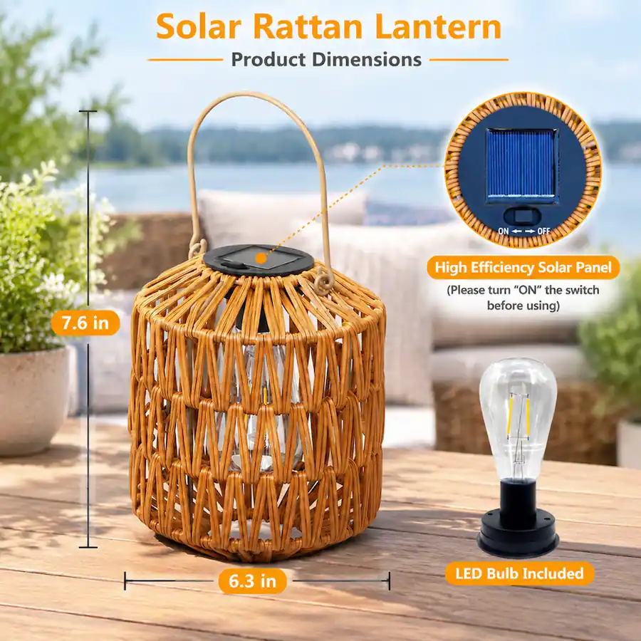 Solar 556 RYHNUYNE 2 Pack Waterproof Rattan Solar Lanterns for Yard, Outdoor ...