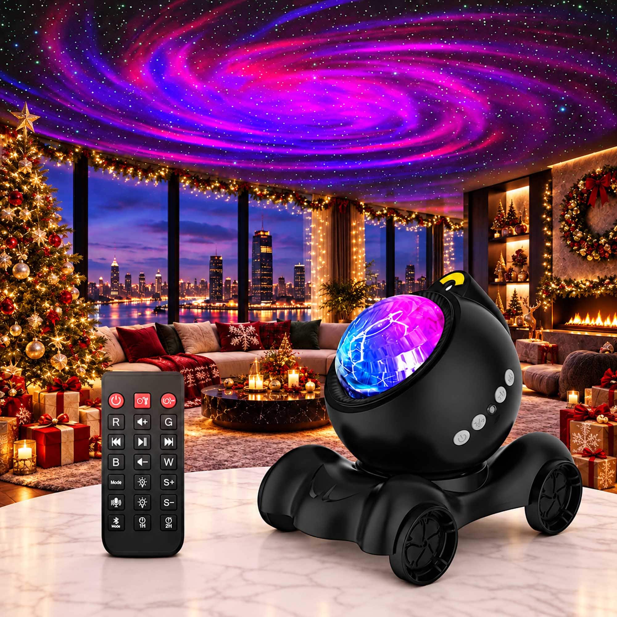 Rossetta - Galaxy Projector with Bluetooth Speaker 360° Aurora Light Remote Control and Timer for Bedroom - Black - Available in various colors