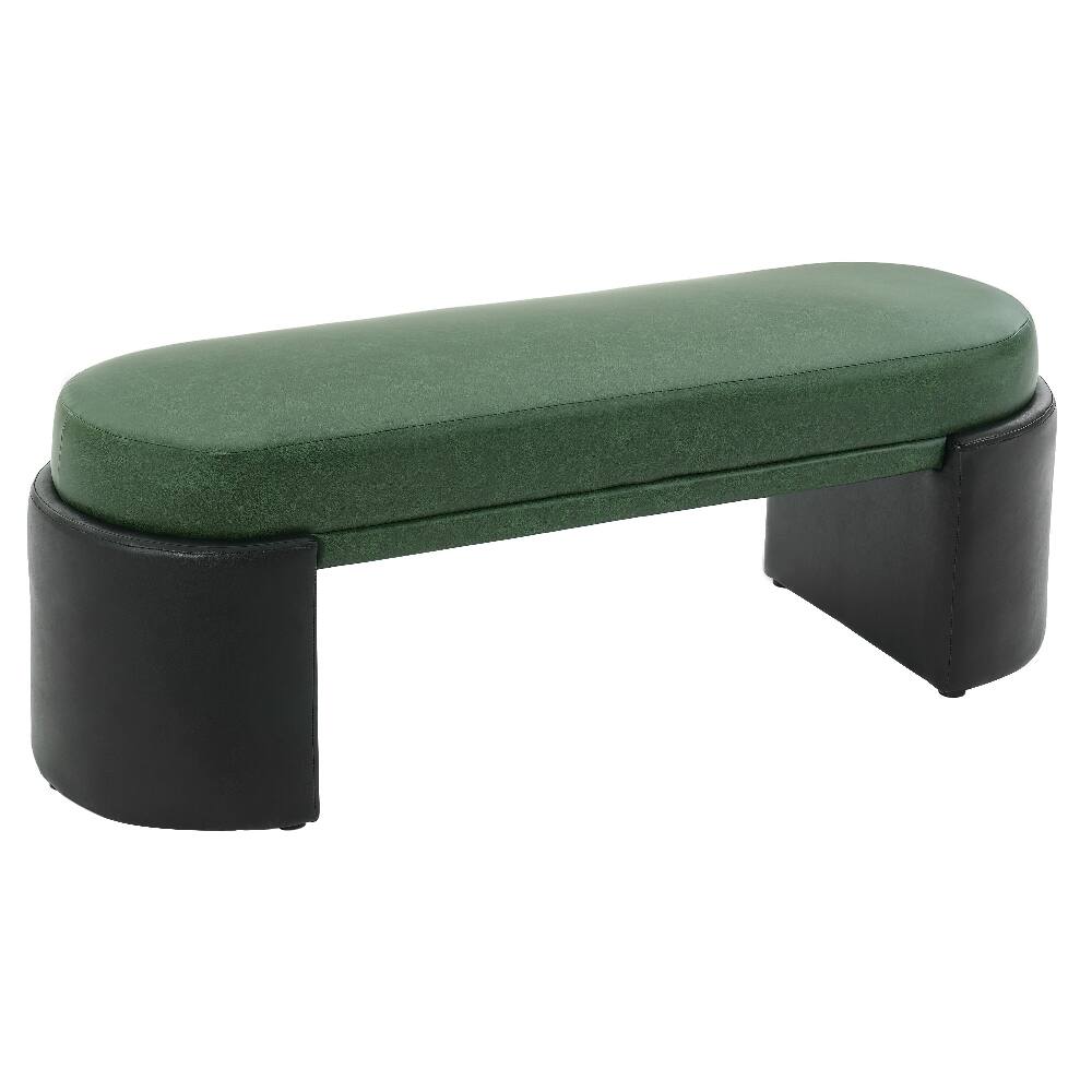 Alt View 2. Ropilly - Ropilly Green Dining Bench PU Upholstered Modern Accent Bench Forty Eight Inch Two Tone Indoor Seating Wood Frame - Green and Black.