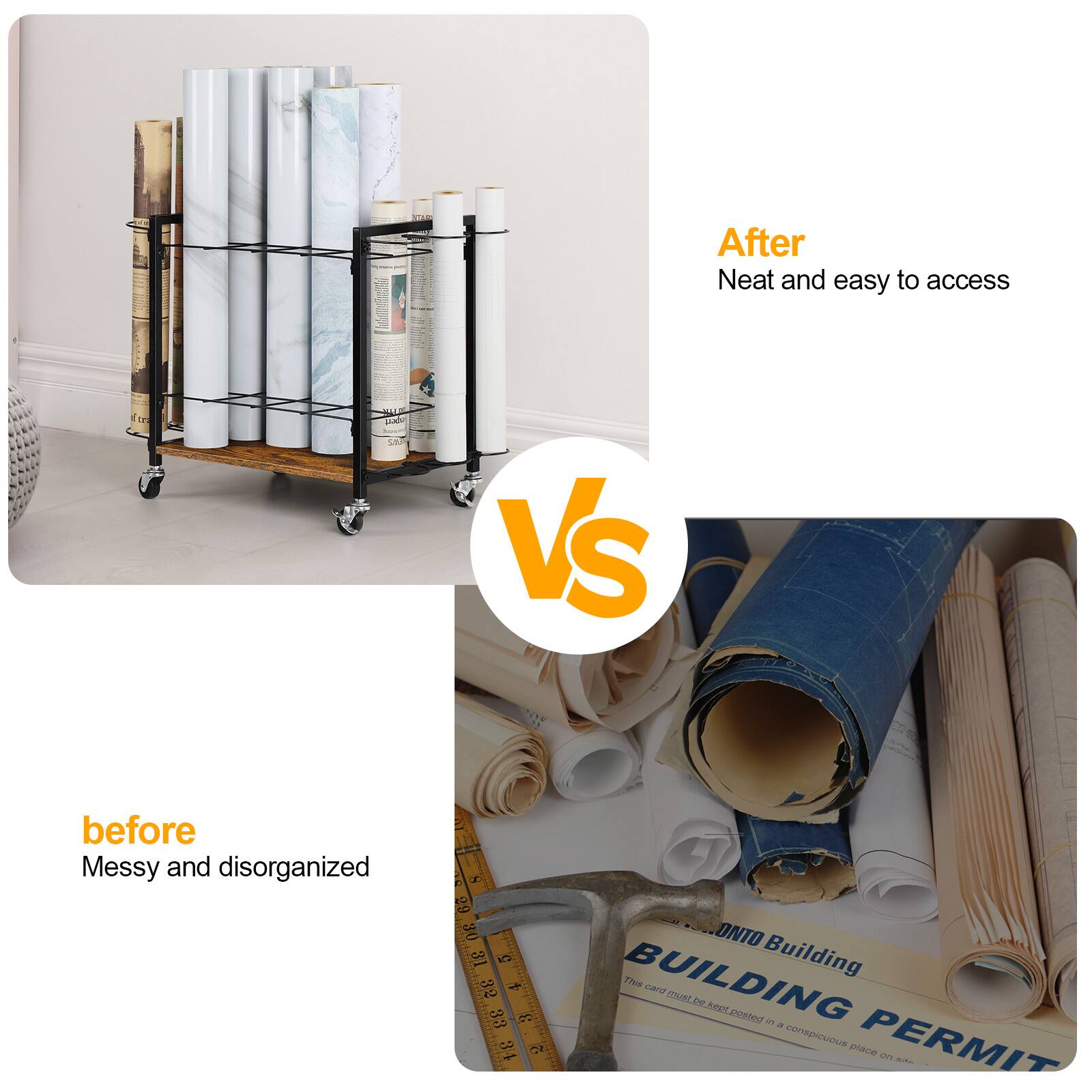 After  
Neat and easy to access

VS

before  
Messy and disorganized