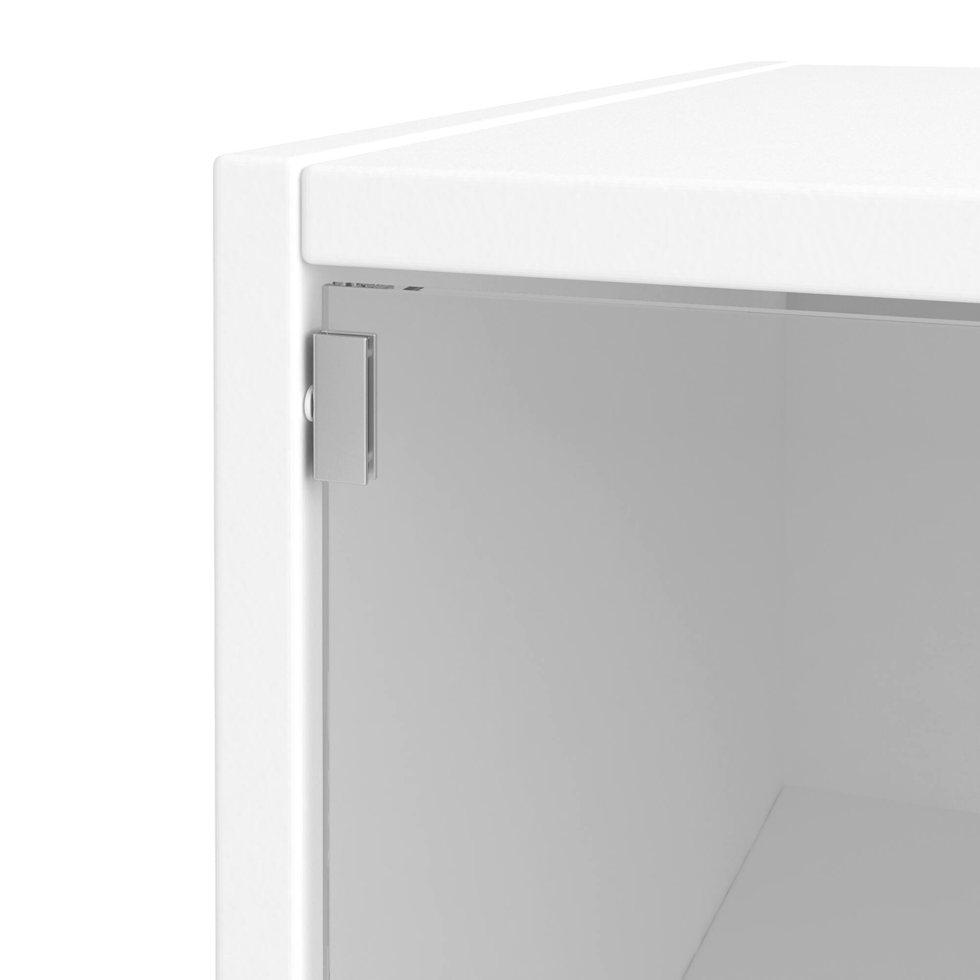 Left. GOODSILO - Elegant Glass Door Shoe Display Cabinet with Customizable LED Lighting for Sneaker Enthusiasts - White.