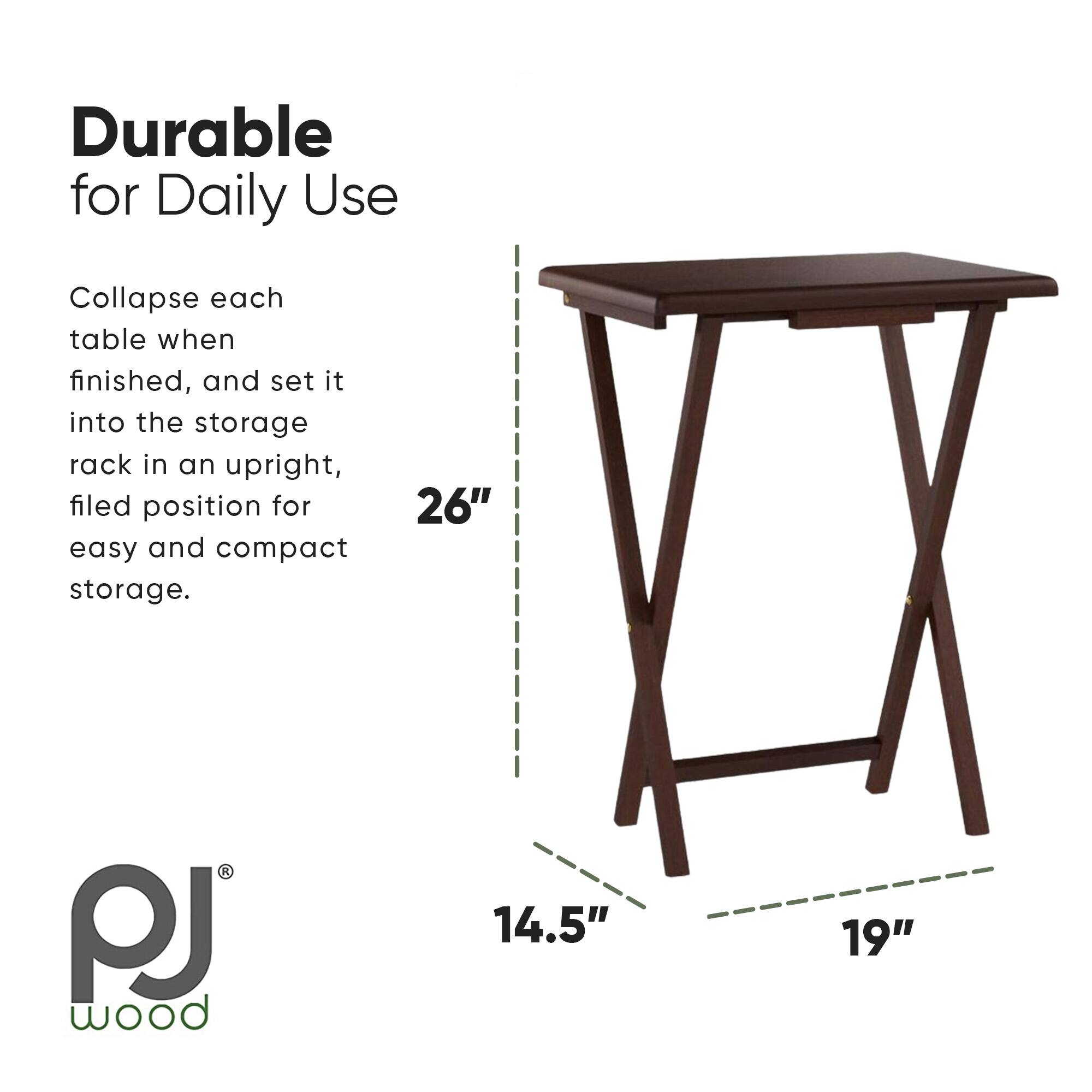 Durable for Daily Use

Collapse each table when finished, and set it into the storage rack in an upright, filed position for easy and compact storage.

26" PJ wood 14.5" 19"