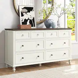 Espafurni - 65-Inch Long Dresser with 8 Deep Drawers – Wooden Chest for Living Room/Bedroom - White