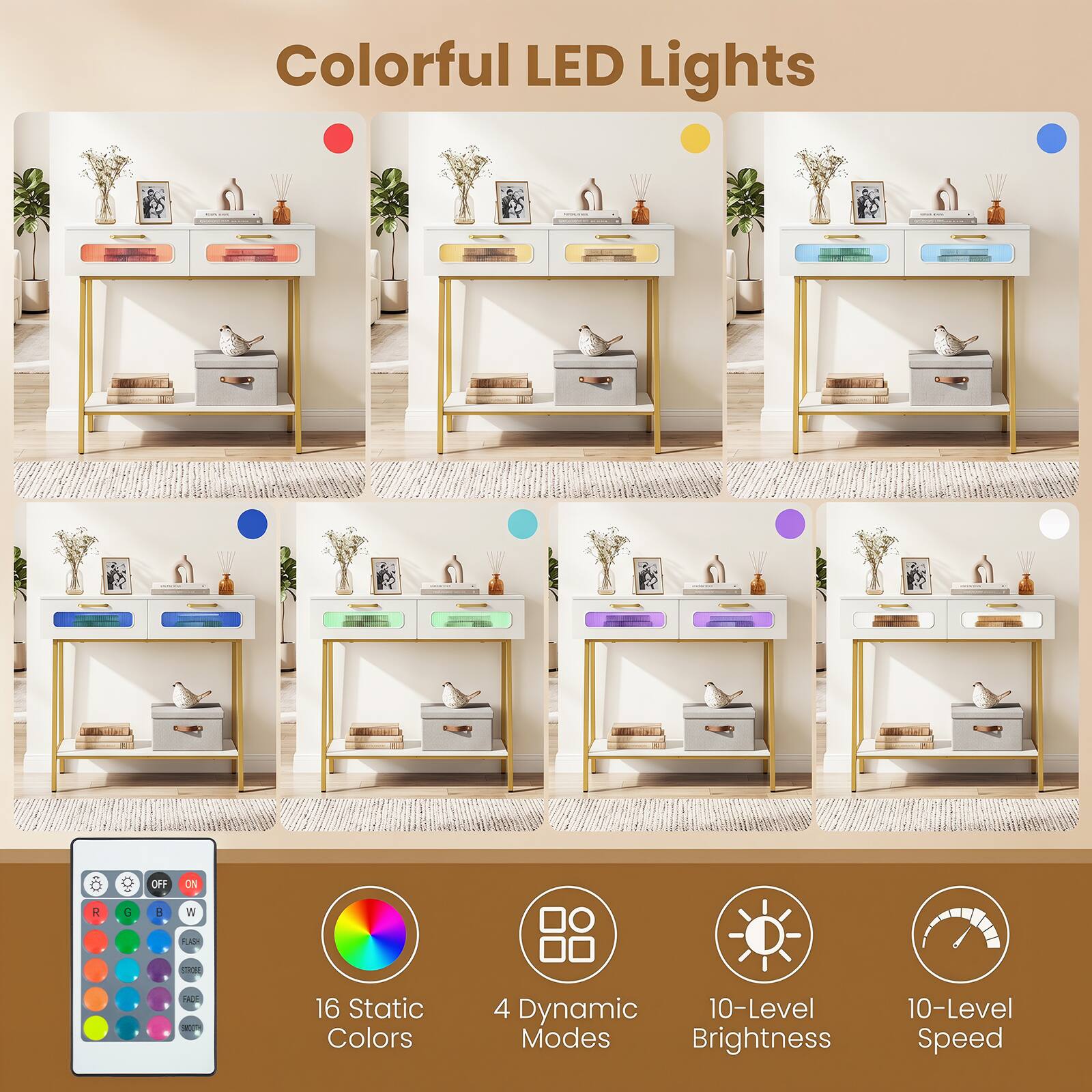 Colorful LED Lights

- OFF ON
- A a E W LADH
- FE & 16 Static Colors
- 4 Dynamic
- 10-Level Modes
- Brightness
- 10-Level Speed