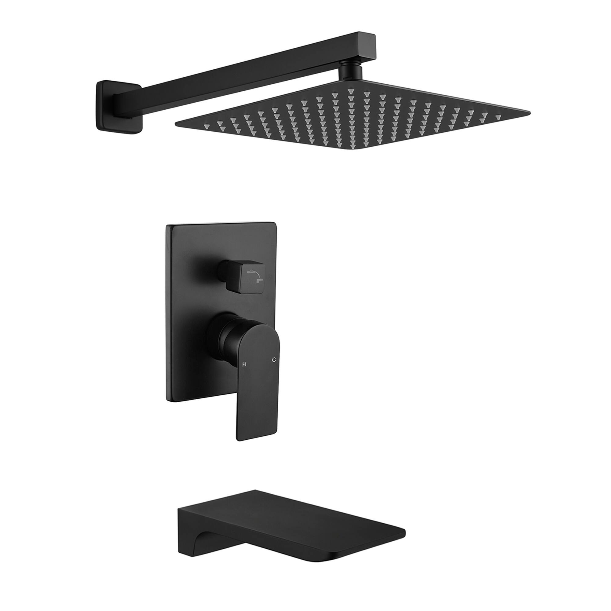 Boyel Living - Matte 10-Inch Rain Shower System Brass SUS304 2-Function Valve Waterfall Spout cUPC - Black