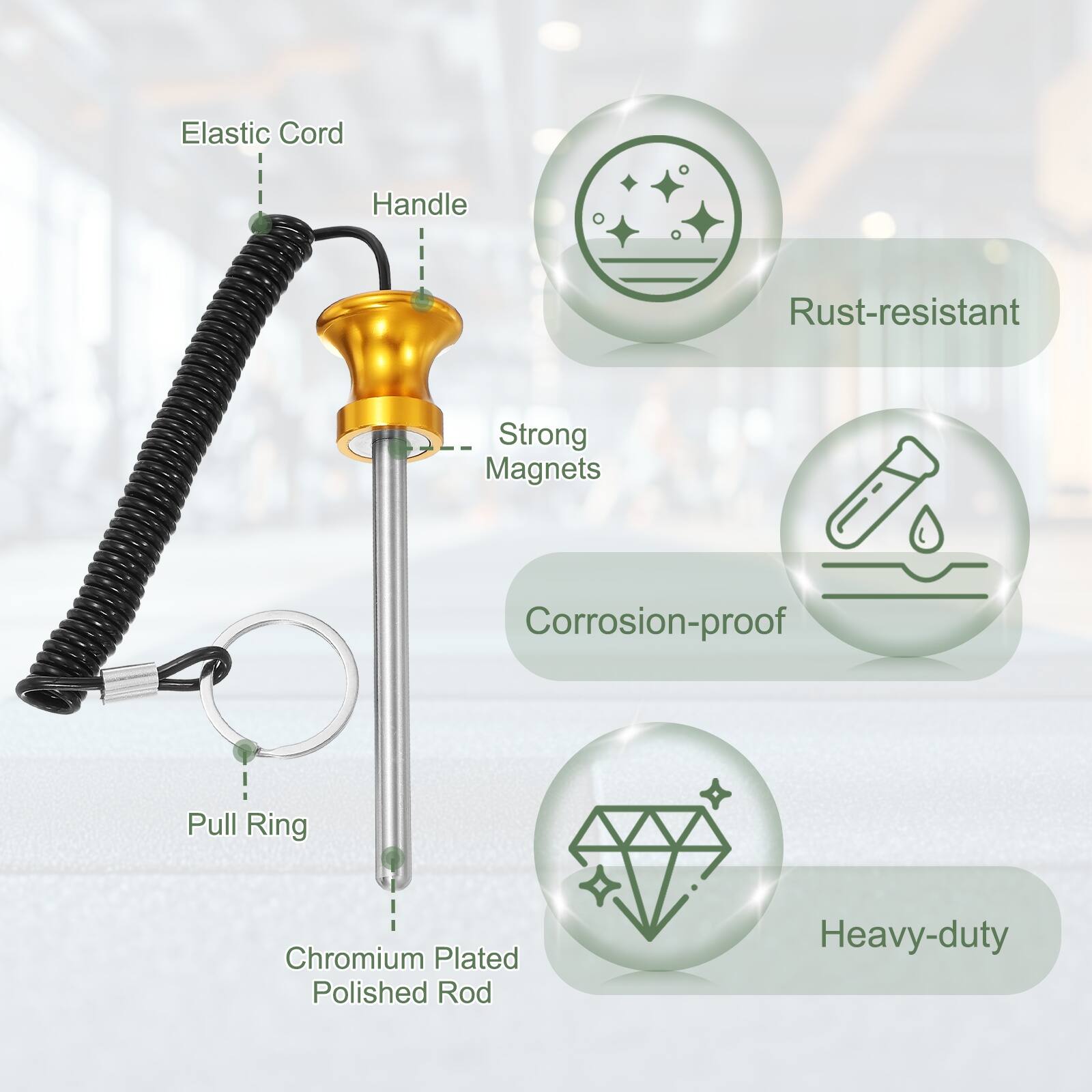 Elastic Cord Handle, Rust-resistant, Strong Magnets, Corrosion-proof, Pull Ring, Chromium Plated Polished Rod, Heavy-duty