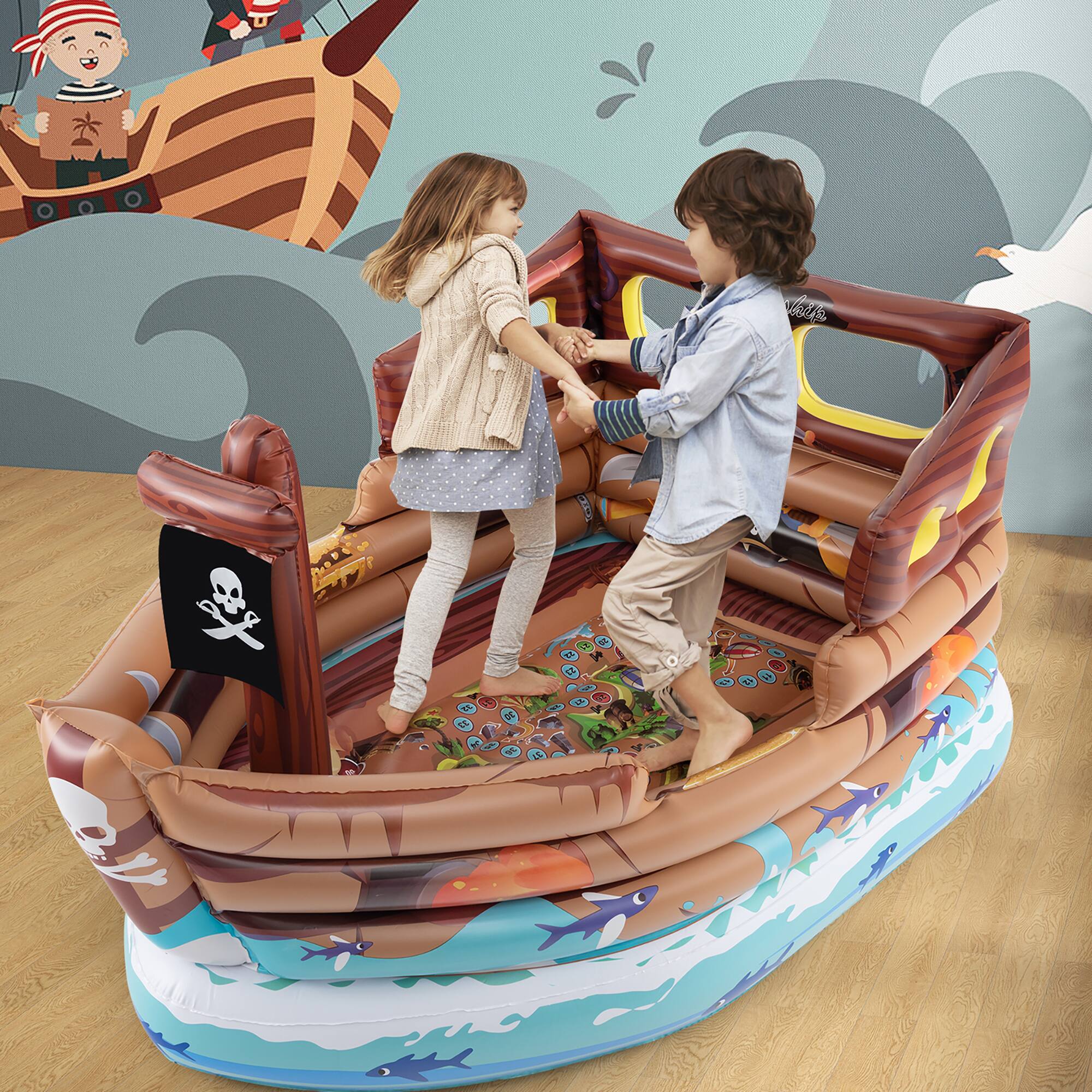 Alt View 1. Gymax - Gymax Inflatable Pirate Ship Playhouse w/ Built in Motor Inflatable Toy Sword - Multicolor.