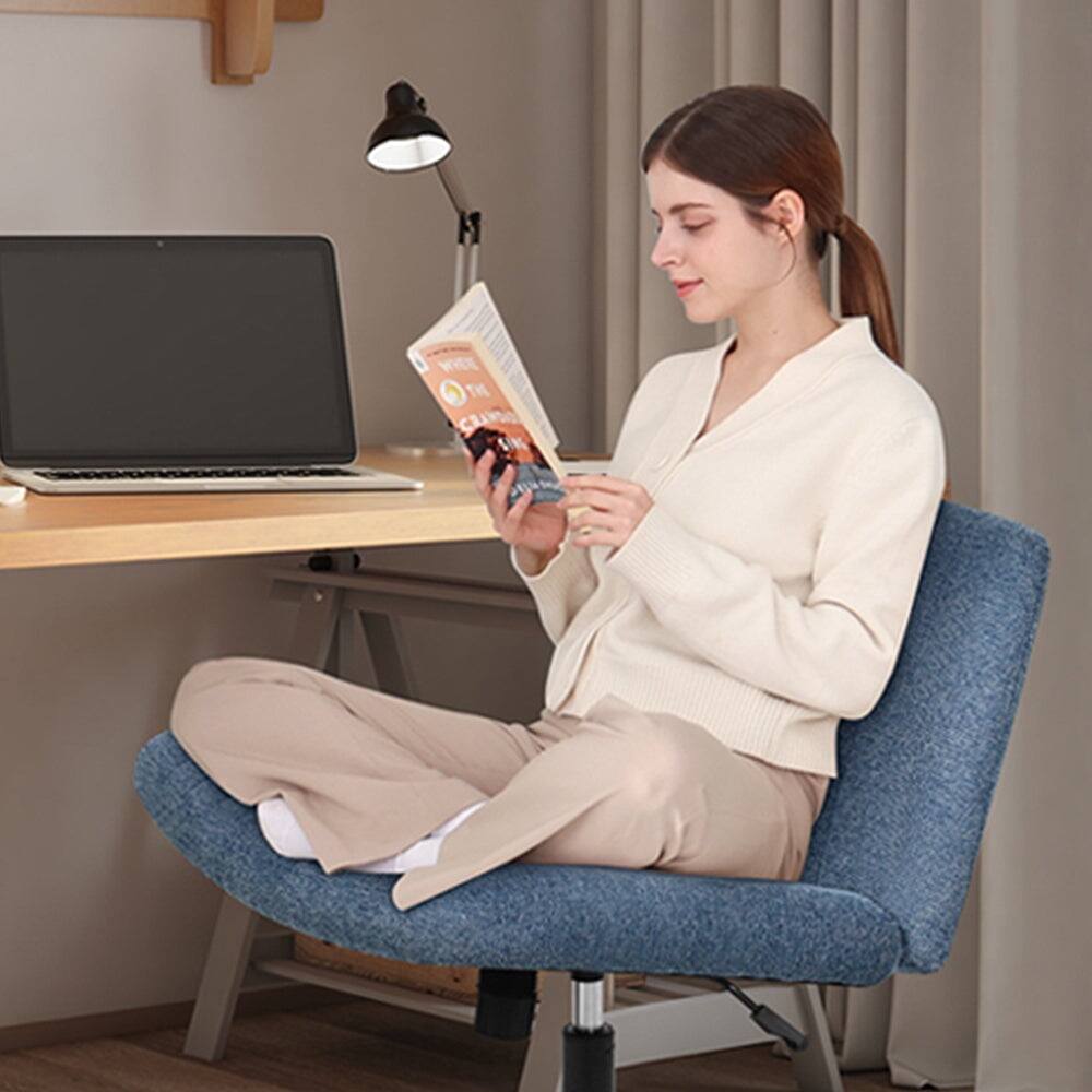 Alt View 6. Neo Chair - Criss Cross Chair No Wheels Armless Cross Legged Office Desk Comfy Vanity Makeup Chair for Home Office Fabric - Standard-Blue.