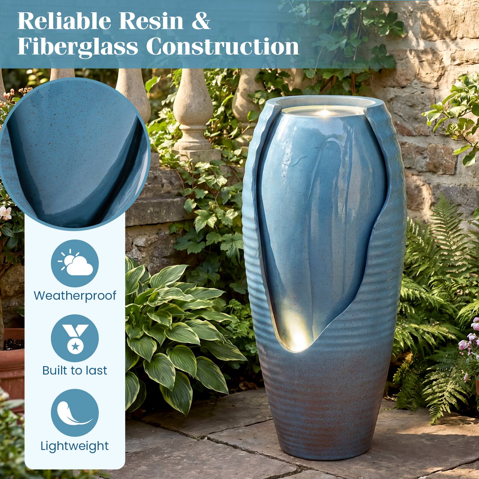 Reliable Resin & Fiberglass Construction

- Weatherproof
- Built to last
- Lightweight