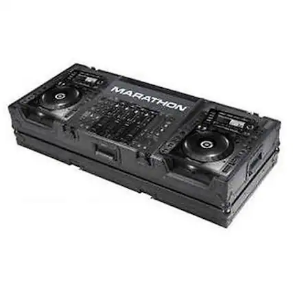 Front. Marathon - Marathon Flight Road Black Series Coffin Case for 2x Large Format Pioneer CDJ200 CD Players Plus 19" Mixers.