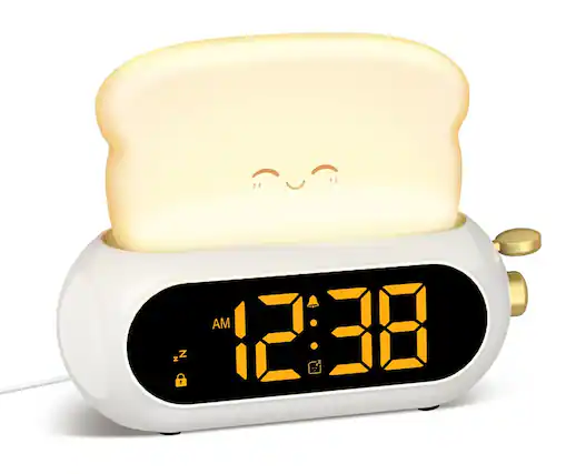 Front. FINEAK - Cute Digital Alarm Clock with Night Light, Plug-in Use - White.