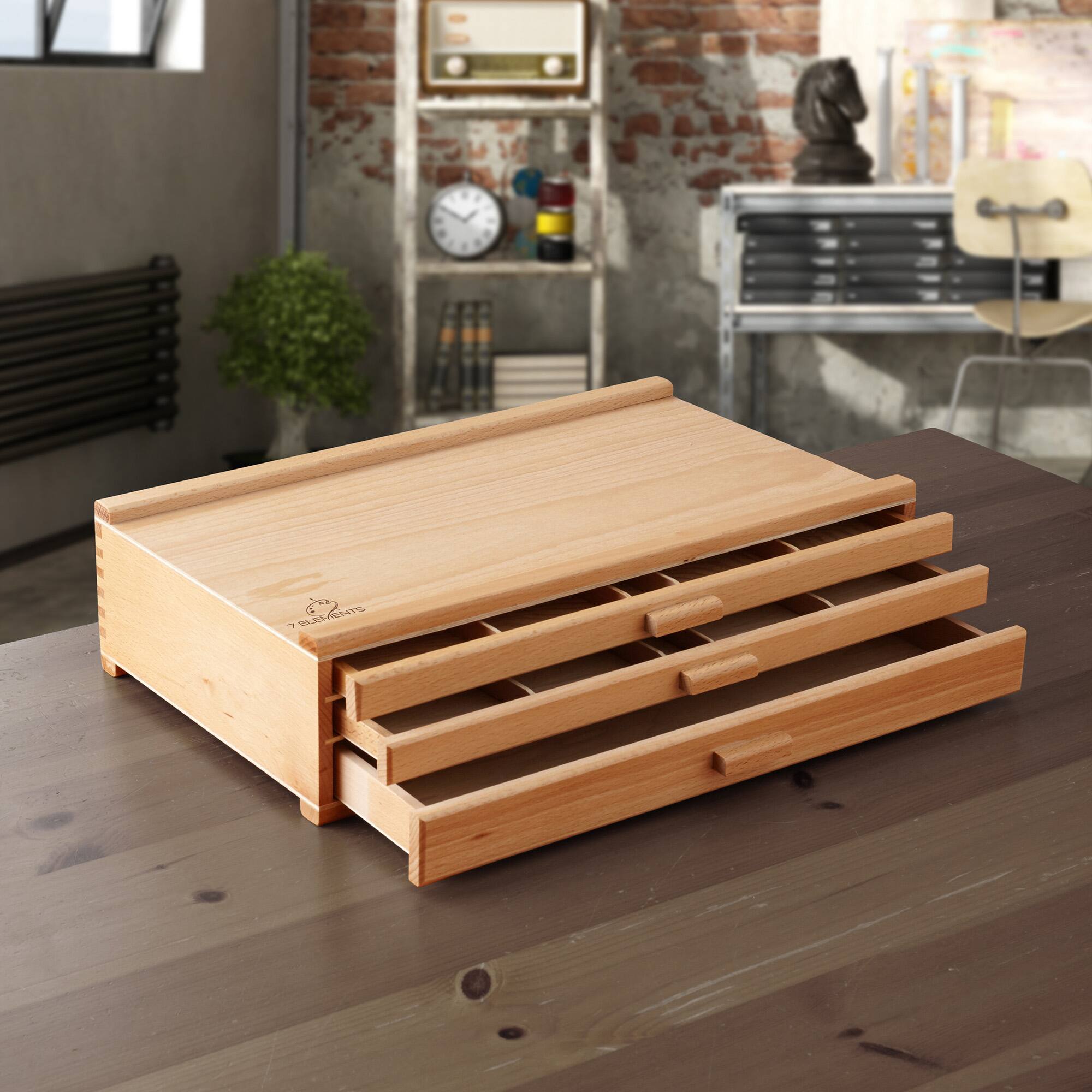 Alt View 6. 7 Elements - Multi Drawer Beechwood Artist Storage Supply Box - Natural.