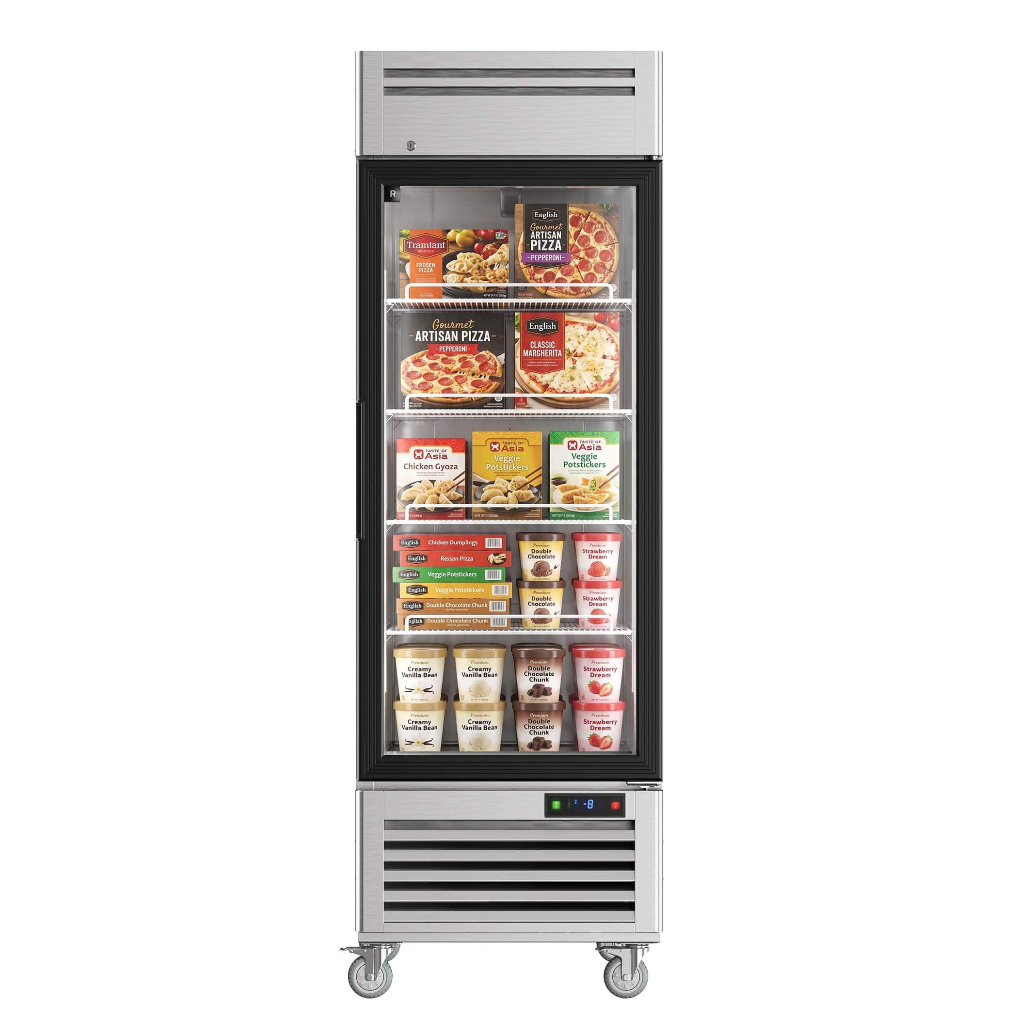 Coolake - 27 in. 23 cu. Ft. Frost Free Commercial Reach-In Freezer with Glass Doors, Upright Freezer for Restaurant Shop, -8 ~ 0 ℉ - Stainless Steel